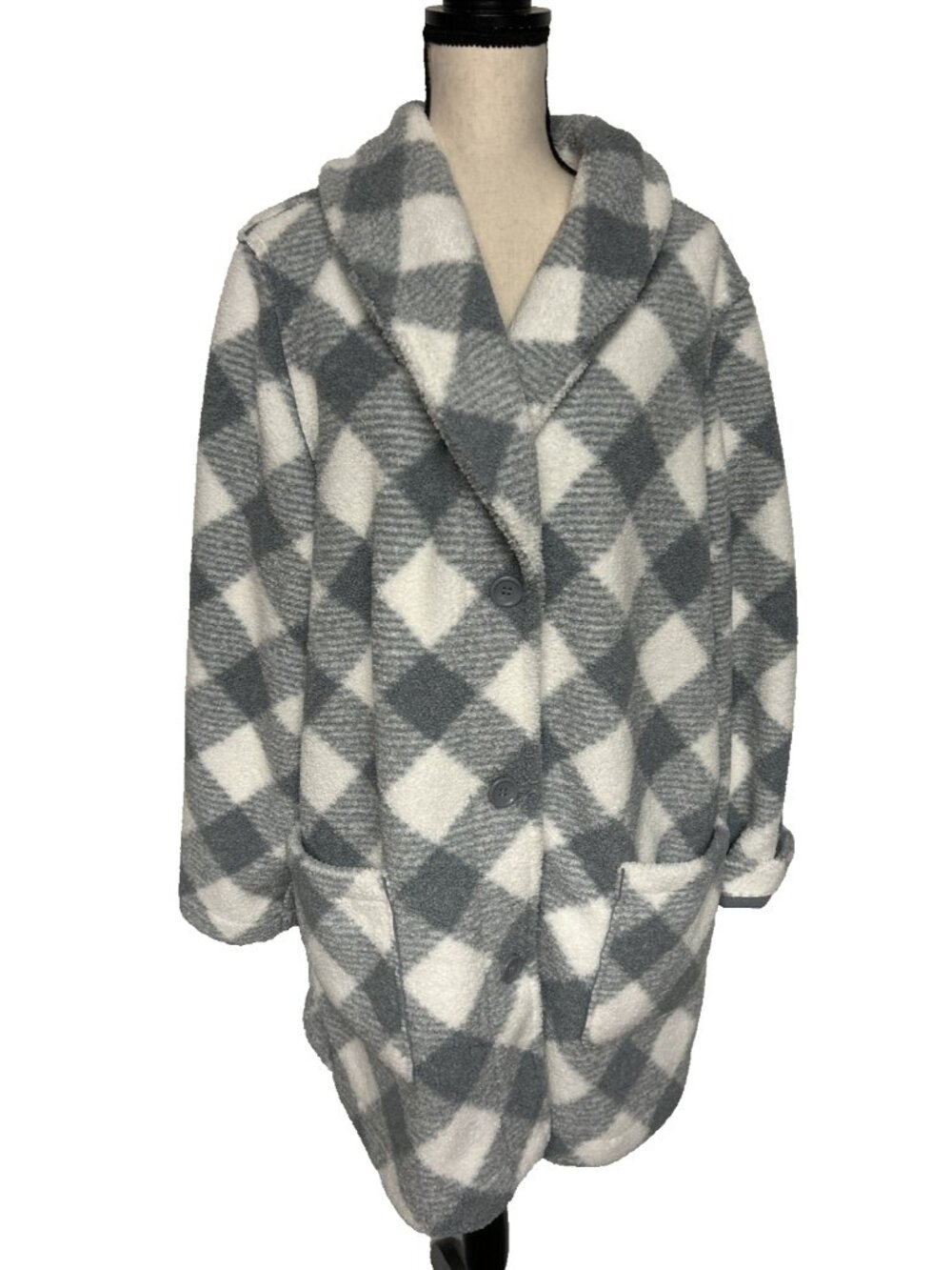 Susan Graver Women’s Reversible Fleece Jacket Gray White Sherpa Plus Size 1X